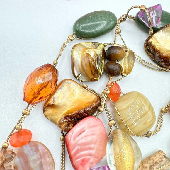 Lia Sophia Maggie Shell Gemstone Glass Bead Long Station Necklace Boho Beach 38” - Picture 6 of 14